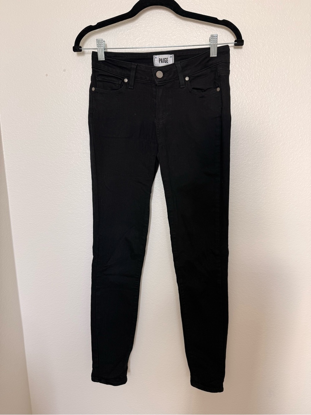 PAIGE Women's Black Mid- Rise Skinny Jeans